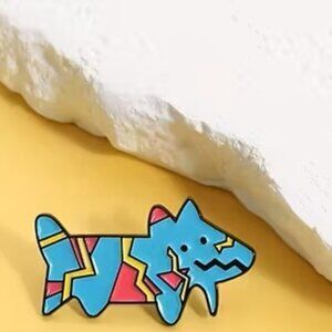 New Funky Pop Art Enamel 80's Dog Pin Blue, Pink, & Yellow
